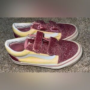 Vans Kids Old Skool V girls 11 glitter two tone pink cream Velcro